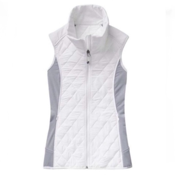 Athleta Jackets & Blazers - Athleta Women's Upside Quilted Vest White Gray Size Small Zip Pockets Puffer EUC